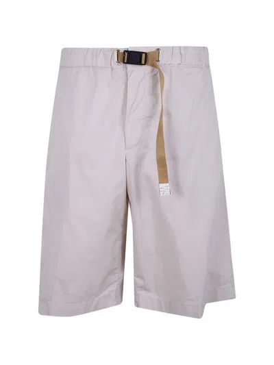 White Sand Belted Cotton Shorts In Gray