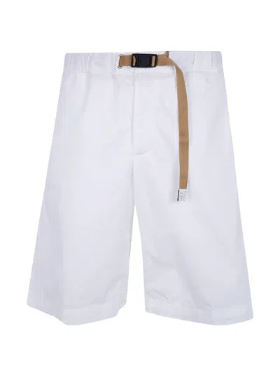 White Sand Belted Cotton Shorts In White