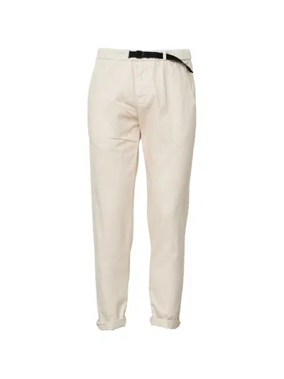 White Sand Belted Cotton Trousers In Neutral
