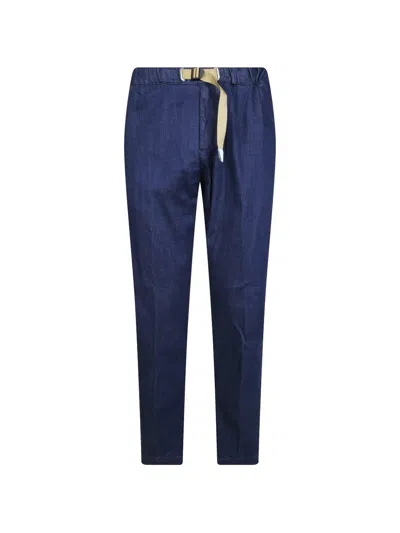 White Sand Belted Denim Jeans In Blue