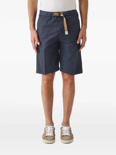 White Sand Belted Elasticated-waist Chino Shorts In Blue