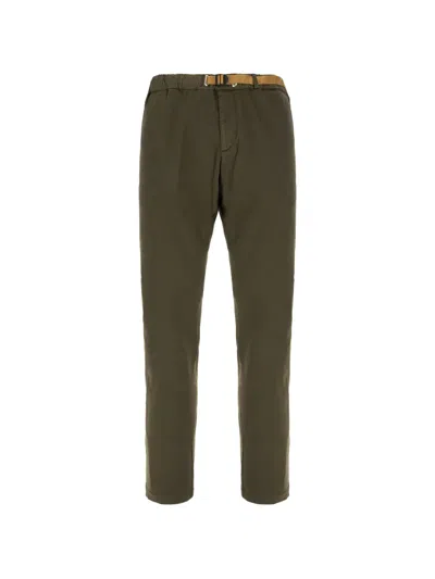 White Sand Belted Elasticated-waist Chinos In Green