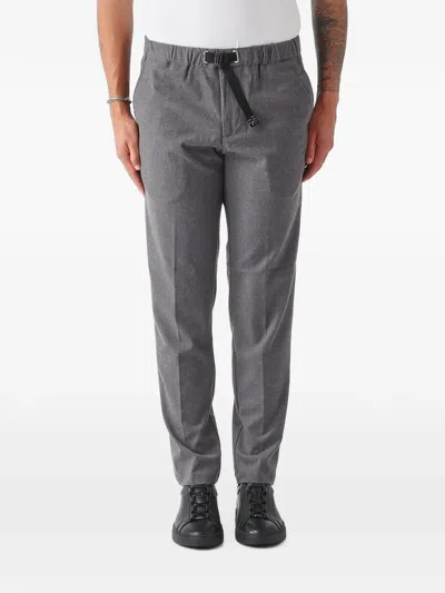 White Sand Belted Elasticated-waist Tapered Trousers In Grey
