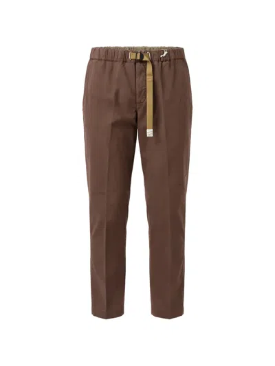 White Sand Belted Elasticated-waistband Trousers In Brown