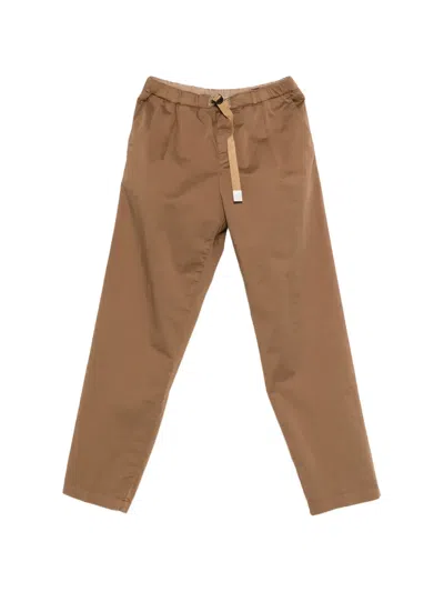 White Sand Belted Elasticated-waistband Trousers In Brown
