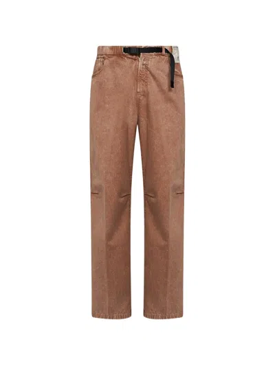 White Sand Belted Faded-effect Trousers In Braun
