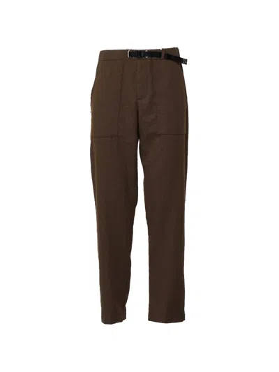White Sand Belted Logo-patch Trousers In Brown