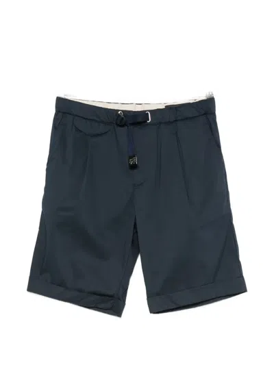 White Sand Belted Pleated Shorts In Blue