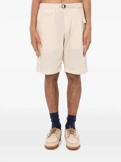 White Sand Belted Pleated Shorts In Neutral