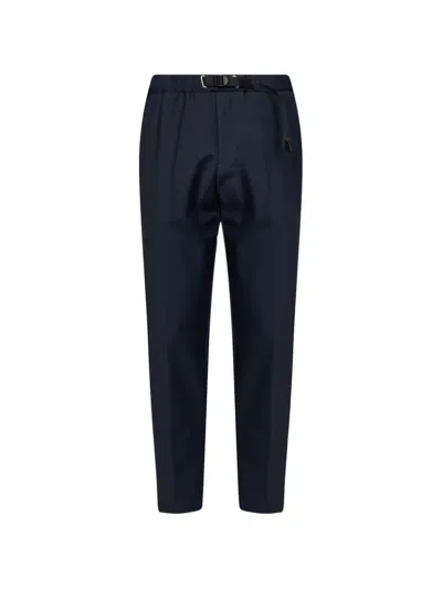 White Sand Belted Pleated Trousers In Blue