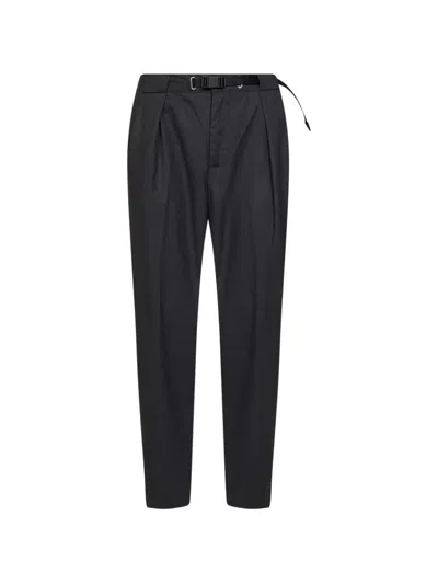 White Sand Belted Pleated Trousers In Black