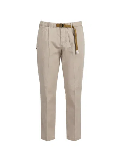 White Sand Belted Pleated Trousers In Neutral