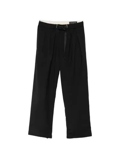 White Sand Belted Pleated Trousers In Black