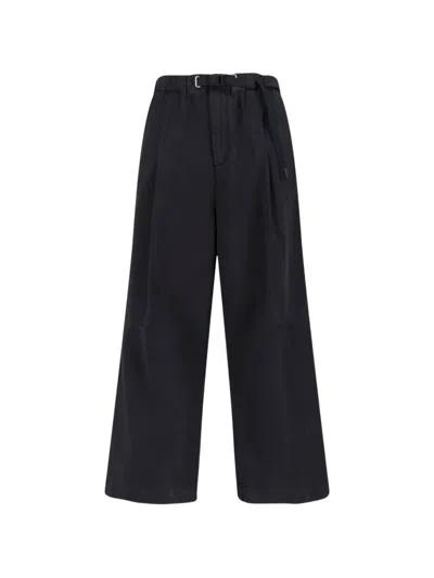 White Sand Belted Pleated Trousers In Black