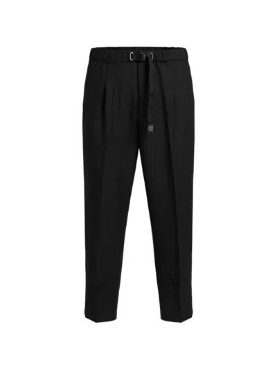 White Sand Belted Pleated Trousers In Black