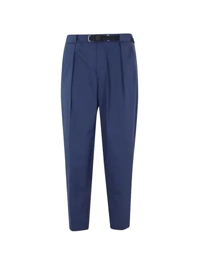 White Sand Belted Pleated Trousers In Blue