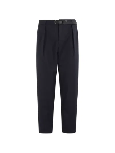 White Sand Belted Pleated Trousers In Blue