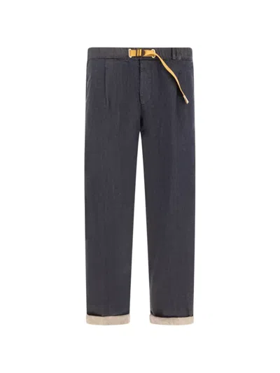 White Sand Belted Pleated Trousers In Blue