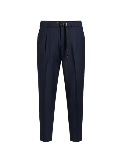 White Sand Belted Pleated Trousers In Blue