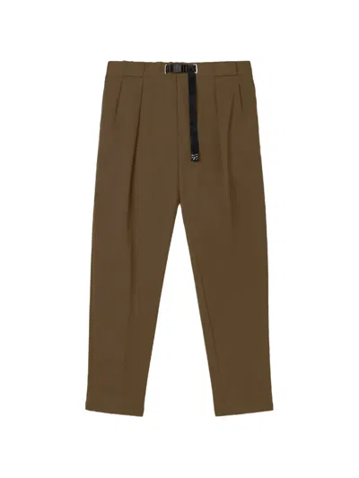 White Sand Belted Pleated Trousers In Brown