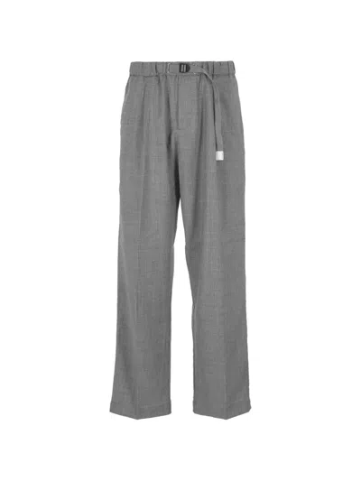 White Sand Belted Pleated Trousers In Gray
