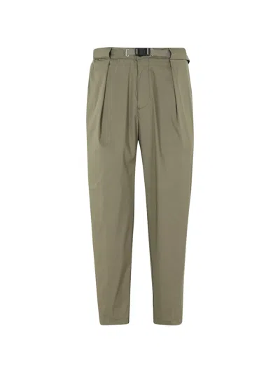 White Sand Belted Pleated Trousers In Green