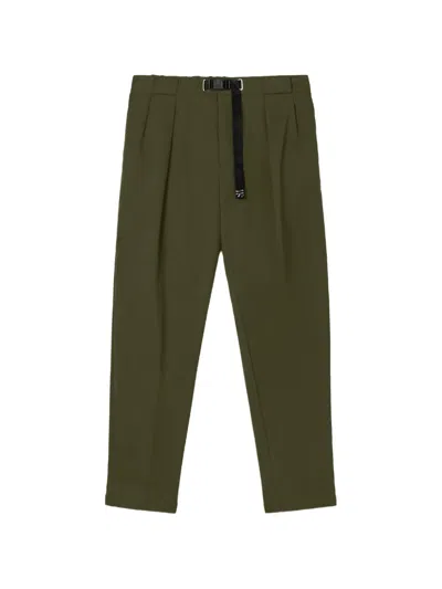 White Sand Belted Pleated Trousers In Green