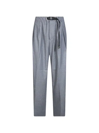 White Sand Straight-leg Technical Belted Formal Pants In Gray