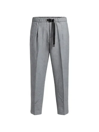 White Sand Belted Pleated Trousers In Gray