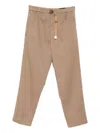 White Sand Brown Trousers In Cotton With Beige Belt And Elastic In Brown