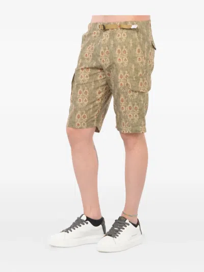 White Sand Belted Printed Cargo Shorts In Brown