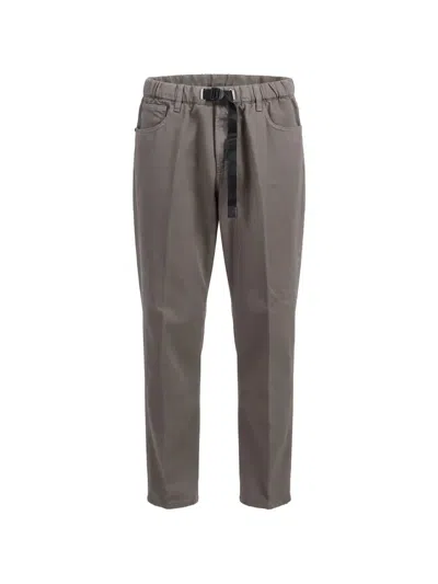 White Sand Belted Tapered Trousers In Gray