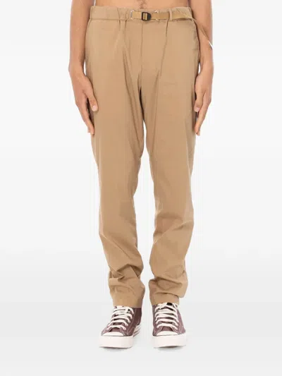White Sand Belted Tapered Trousers In Brown