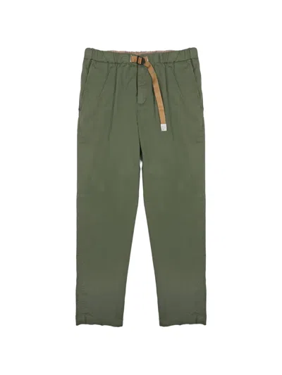 White Sand Belted Tapered Trousers In Gray