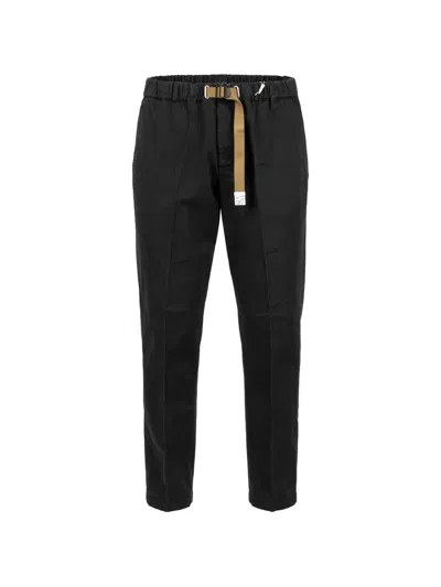 White Sand Belted Tapered-leg Trousers In Black