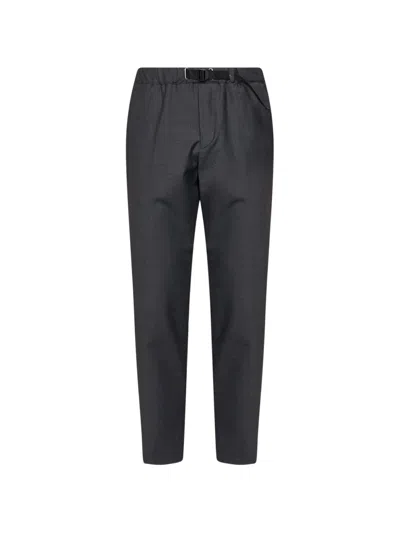 White Sand Belted Tapered-leg Trousers In Gray