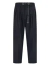 White Sand Buckle Pleated Trousers In Blue