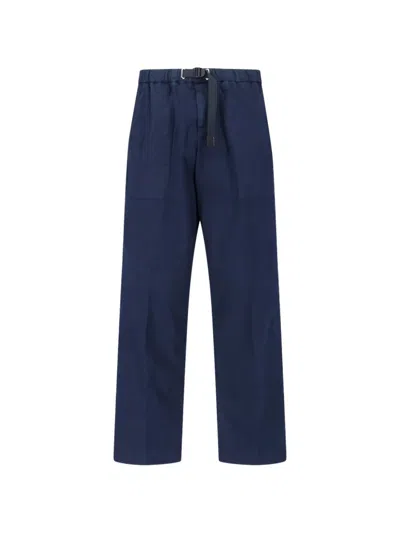 White Sand Belted Trousers In Blue