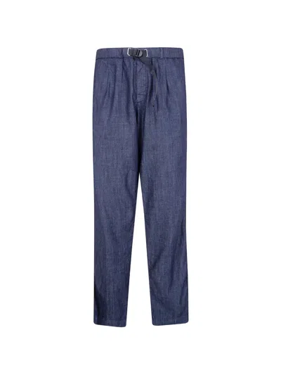 White Sand Belted Trousers In Blue