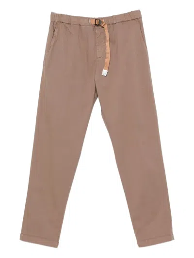White Sand Belted Trousers In Brown