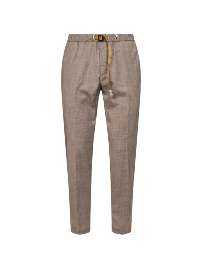 White Sand Belted Trousers In Brown