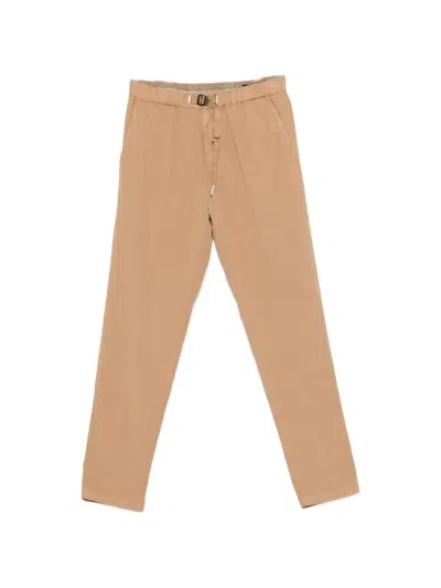 White Sand Belted Trousers In Neutral