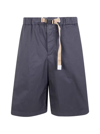 White Sand Belted-waist Cotton Shorts In Blue