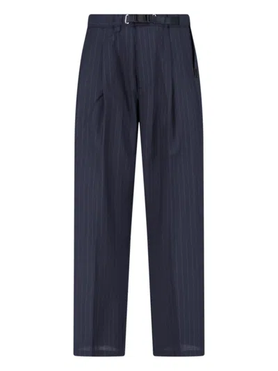 White Sand Black Pinstripe Straight-leg Wool Trousers In Blue