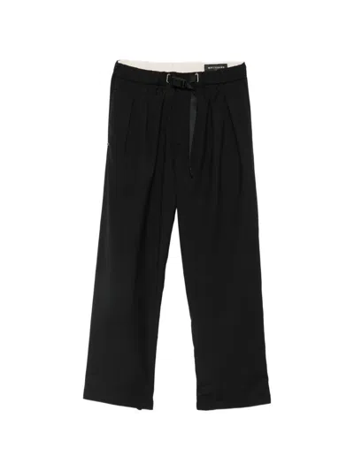 White Sand Black Trousers With Waist Belt