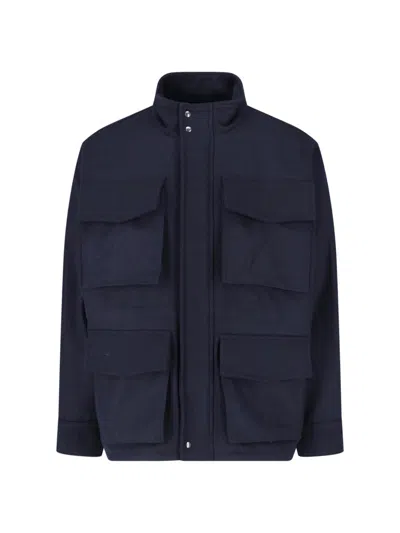 White Sand Blue Wool-blend High Collar Jacket