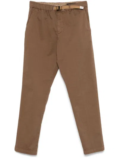 White Sand Brown Trousers In Cotton With Beige Belt And Elastic