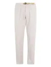White Sand Relaxed Fit Beige Cotton-elastane Pants With Adjustable Interior Belt In Neutral