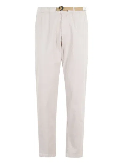 White Sand Relaxed Fit Beige Cotton-elastane Pants With Adjustable Interior Belt In White
