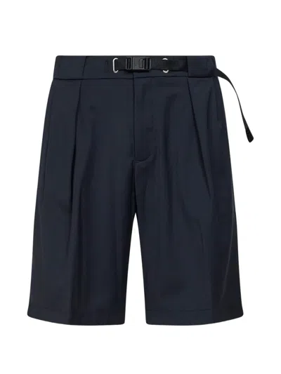 White Sand Buckle Pleated Shorts In Blue